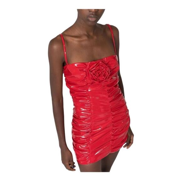 Bluemarine lipstick red bandage vinyl mini rushed dress size 42 small medium - Picture 7 of 16